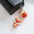 Jumping Tiger Pooh Bell Cartoon Keychain Wild Quicksand Ball 3D Doll Keychain Bag Accessories